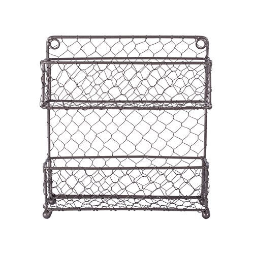DII Design Z01446 2 Tier Vintage Metal Chicken Wire Spice Rack Organizer for Kitchen Wall, Pantry, Cabinet or Counter, Small/9.5" x 2.25" x 10", Rustic