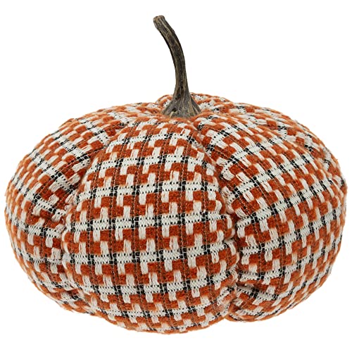 Boston International Fabric Pumpkin Autumn Fall Halloween Tabletop Decorations, 10 x 8.5-Inches, Eerie Orange Plaid