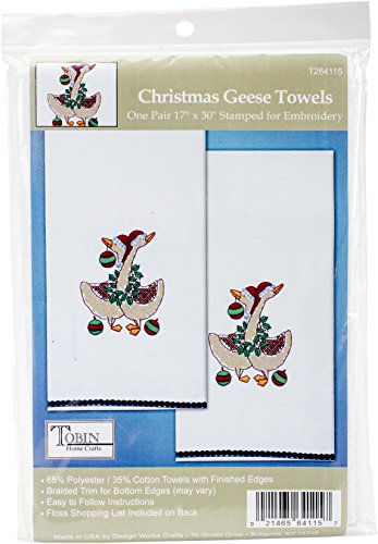 Design Works Crafts Tobin Christmas Geese Stamped for Embroidery Towels, Multi