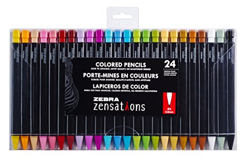 Zebra Pen Zensations Mechanical Colored Pencils, 2.0mm Point Size, Assorted Colored Lead, 24-Count