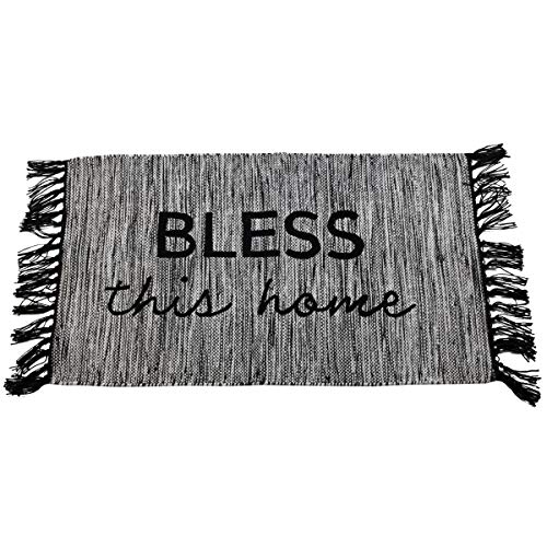 Foreside Home & Garden FTEX09620 Cotton Woven Outdoor Safe Bless This Home Entry Rug w/Hand Tied Fringe, Black