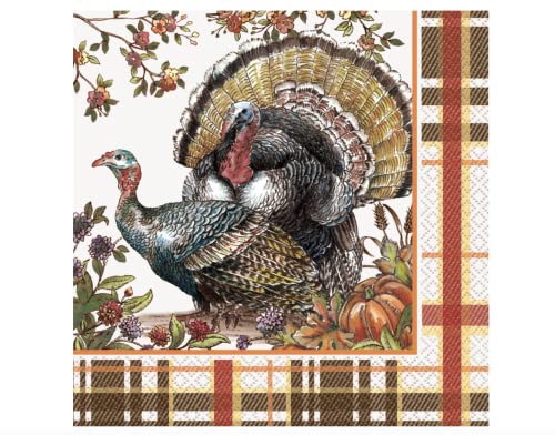 Unique Industries Plaid Turkey Paper Lunch Napkins - 16 Pcs