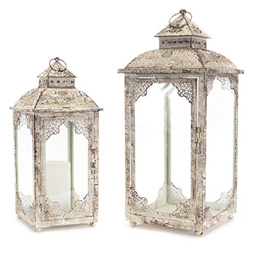 Melrose Set Of 2 Finish Lanterns, Distressed Cream, 0x0x22