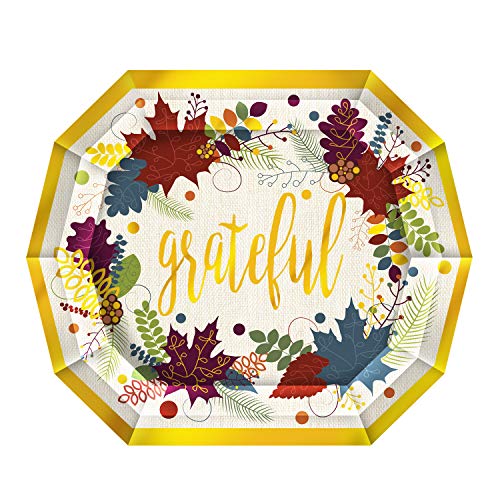 Beistle Thanksgiving"Grateful" Decagon Plates, 6.25" x 7.5" - 8 Pcs.