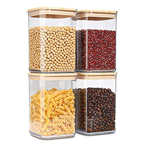 ComSaf Airtight Food Storage Container Set of 4 (45 OZ), BPA-Free Large Plastic Food Storage Canister, Kitchen Pantry Organization and Storage Jar for Pasta, Coffee, Tea, Sugar, Flour, Cereal