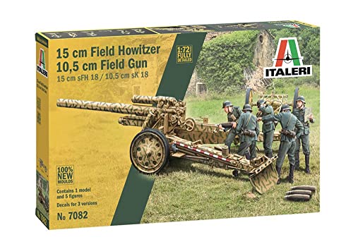 MRC IT7082 1/72 World War II German Forces 5.9 inches (15 cm) sFH 18 Grenade Cannon, 4.1 inches (10.5 cm) sK 18 Grenders, 2 in 1 Artillery Figure Included Plastic Model