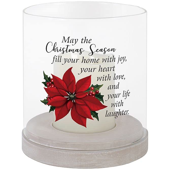 Carson Home 70623 Christmas Season Hurricane Candle Holder, 7-inch Height, Glass