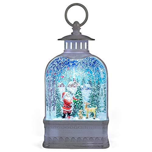 Roman 133294 Led Swirl Santa Lantern with Animals, 10.7 inch, Multicolor