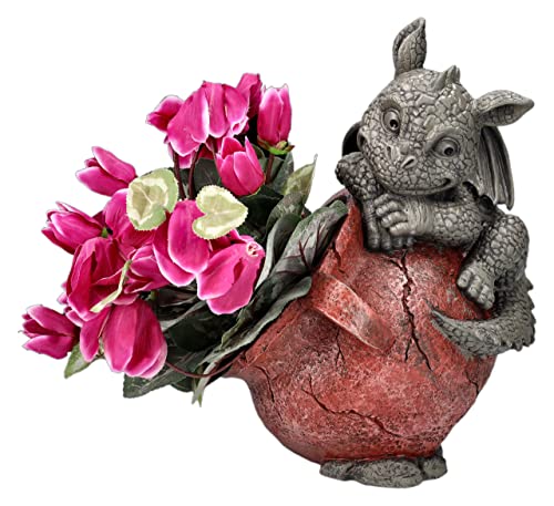 Pacific Trading Giftware Playful Garden Dragon Planter Garden Display Decorative Accent Sculpture Stone Finish 10 Inch Tall