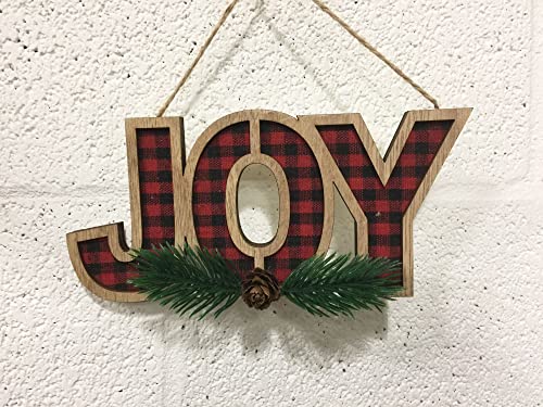 My Cottage Living Joy Sign with Check D√©cor, 8.5-inch Width, Red and Black, Wood and Cotton, Set of 4