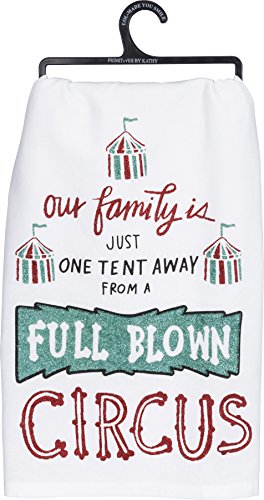 Primitives by Kathy 36944 LOL Made You Smile Glitter Dish Towel, 28-Inches Square, One Tent Away From A Circus