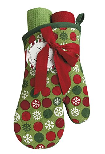DII Design Holiday Snowflake Dots Oven Mitt Kitchen Towel Gift Set
