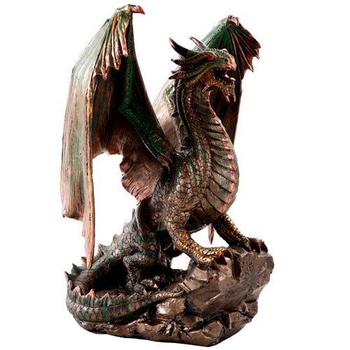 Pacific Trading Giftware Bronzite Dragon Standing on Rock Statue Collectible Figurine 9 Inch