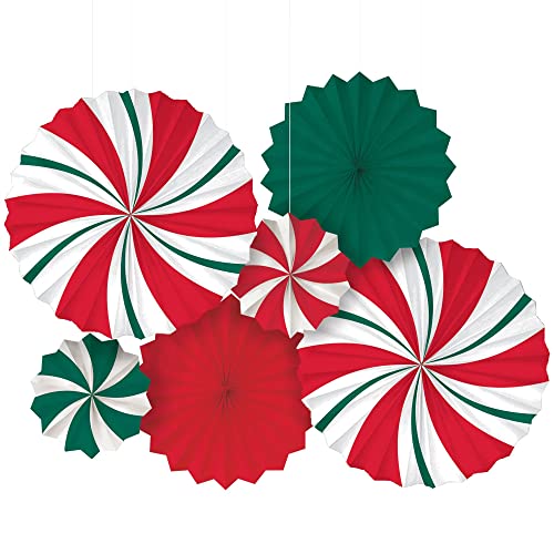 Amscan Hanging Stripe Candy Cane Paper Fans Multipack
