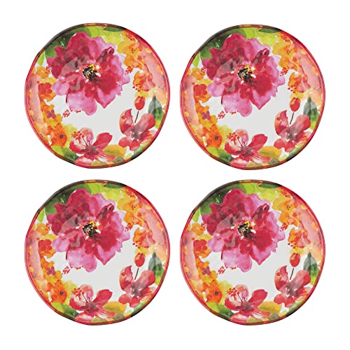 Supreme Housewares UPware 4-Piece Pink Floral Melamine 6 Inch Serving Plates/Appetizer Plates/Dessert Plates