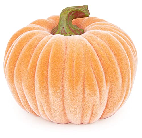 Boston International Decorative Tabletop Velvet Pumpkin, 4.5 x 3.5-Inches, Orange