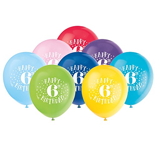 Unique Industries Assorted Color 6th Birthday Latex Balloons, 8 Ct.