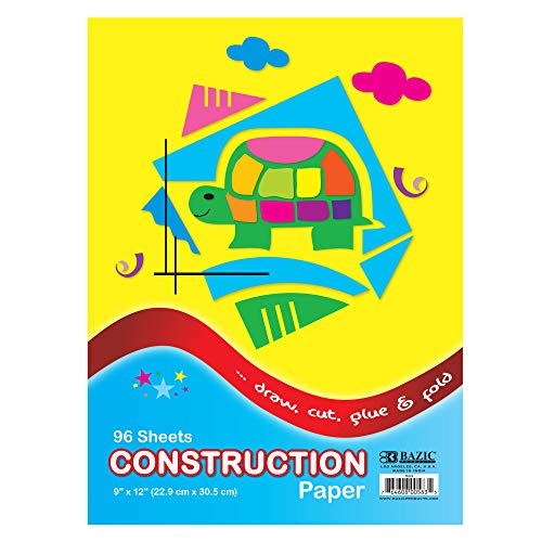 BAZIC 96 Sheets 9" X 12" Construction Paper Pad, Assorted Colors Great for Creative Draw Cut Glue Fold, Gift for Toddler Kids Classrooms School Home DIY Projects, 1-Pack