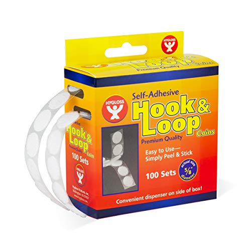 Hygloss Products Self Adhesive Coins - 100 Hook and Loop Fastener Sticky Dots With Dispenser ‚Äì 5/8 Inches, White