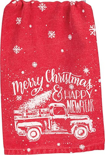 Primitives By Kathy Red Truck Snowflakes Merry Christmas Happy New Year Holiday Kitchen Dish Towel