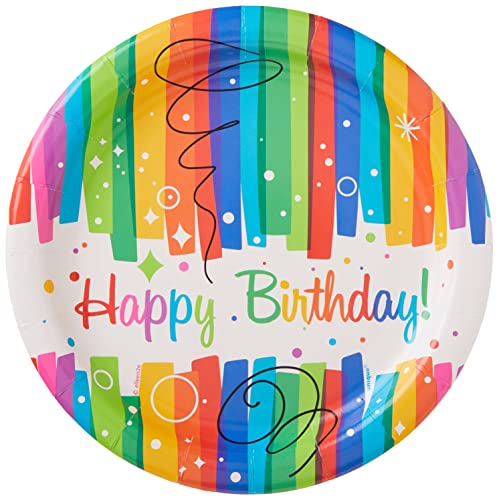 Unique Industries Rainbow Ribbons Birthday Dessert Party Paper Plates, , 7", 8 Ct.