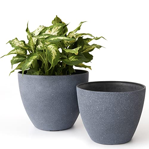 La Jol√≠e Muse Flower Pots Outdoor Garden Planters, Indoor Plant Pots with Drainage Holes, Weathered Grey (8.6 + 7.5 Inch)