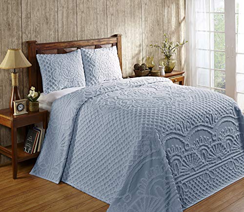 Better Trends Trevor Collection is Super Soft and Light Weight in Medallion Design 100% Cotton Tufted Unique Luxurious Machine Washable Tumble Dry, Twin Bedspread Set, Blue