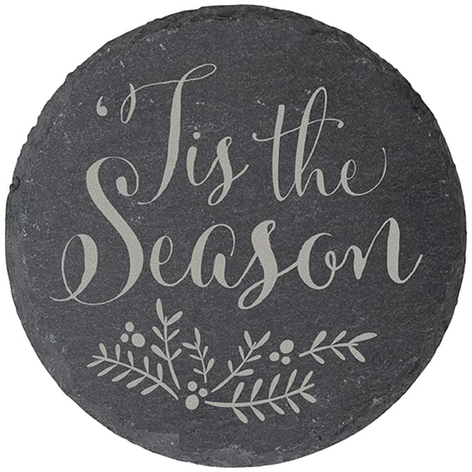 Carson Home Tis The Season Slate Coaster, 4-inch Diameter, Set of 4