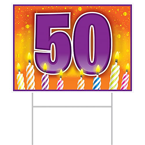 Beistle Plastic 50th Birthday Yard Sign With Stake Outdoor Lawn Decorations, 11.5" x 15.5", Multicolored