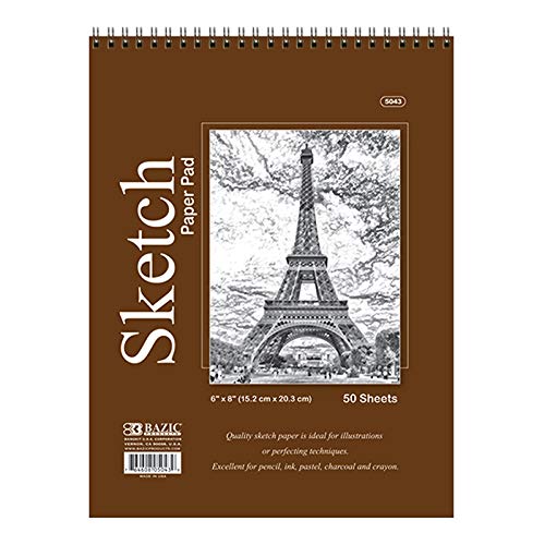 BAZIC Sketch Pad 50 Sheet 6" X 8", Top Bound Spiral Sketchbook Drawing Pads, Sketching Paper Coloring Book for Artist Kids School, 1-Pack