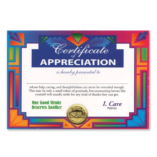 Beistle Certificate Of Appreciation - 1pc