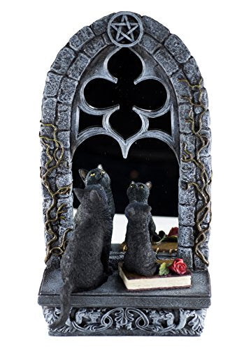 Unicorn Studio Veronese Design Two Black Cats In Front of Window Mirror Figurine 13" High Polystone New In Box!