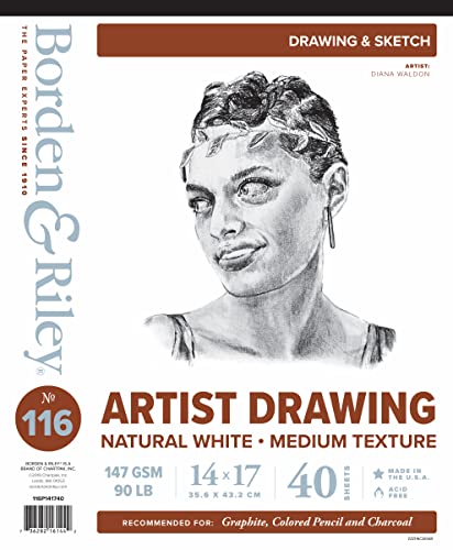 Chartpak Borden & Riley #116 Artist Drawing Paper Pad, 14" x 17", 147 GSM/90 LB, 40 White Sheets, 1 Pad Each (116P141740)