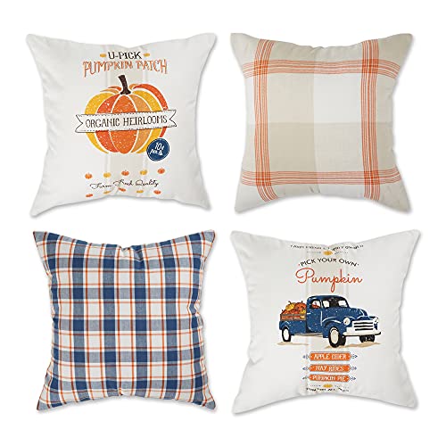 DII Design Decorative Square Throw Pillow Cushion Cover Set, Hidden Zipper, Cotton & Machine Washable, 18x18, Autumn Print, 4 Piece