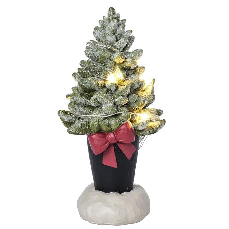 Blossom Bucket Lighted Frosted Christmas Tree with Red Bow