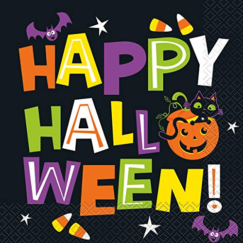 Unique Industries Cat & Pumpkin Happy Halloween Paper Lunch Napkins - 16 Pcs
