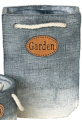 Great Finds GA024 Cement Garden Container with Rope Handles, 7.5-inch Height, Tall, Two Tone