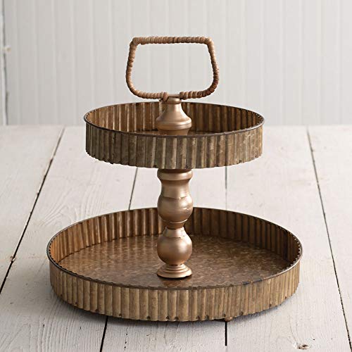 CTW Home Collection 370483 Corrugated Two-Tier Tray, 12.5-inch Diameter, Metal