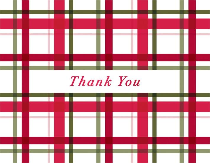 Design Design 119-10150 Christmas Thank You Plaid Thank You Boxed Notecard, 5-inch Length