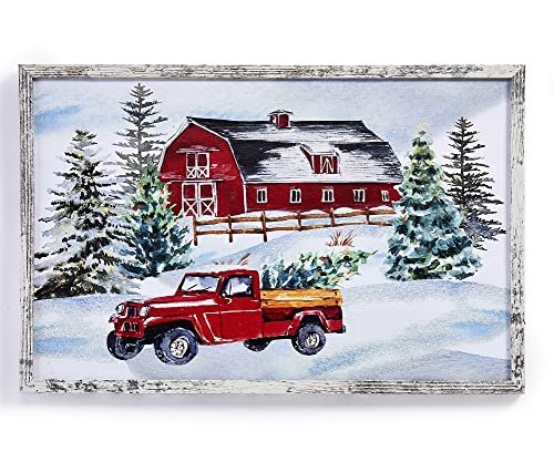 Giftcraft 682486 Christmas Framed LED Canvas , Barn and Truck, 0.78 inch, Medium Density Fiberboard and Canvas