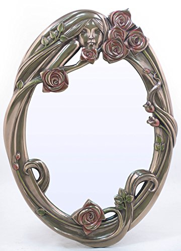 Unicorn Studio US 15.75 Inch Wall Mirror Oval with Bas Relief Face Pink Roses