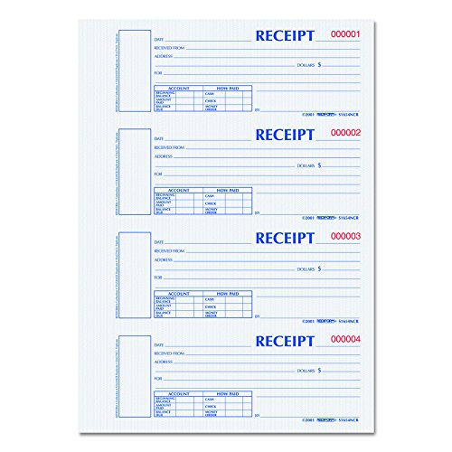 Blueline Rediform Hardcover Carbonless Numbered Money Receipt Book, 300 Duplicate Sets per Book (S1654NCR)