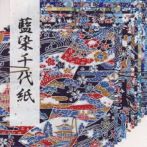 Yasutomo Origami Paper- Yuzen Blue (4-5/8 Inch Square)