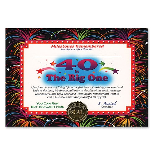 Beistle CG024 40th Birthday The Big One Personalize Certificate Greeting, Multicolor, 5" x 7"