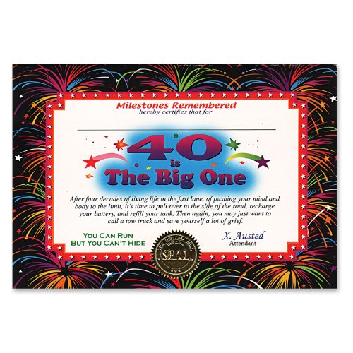 Beistle CG024 40th Birthday The Big One Personalize Certificate Greeting, Multicolor, 5" x 7"