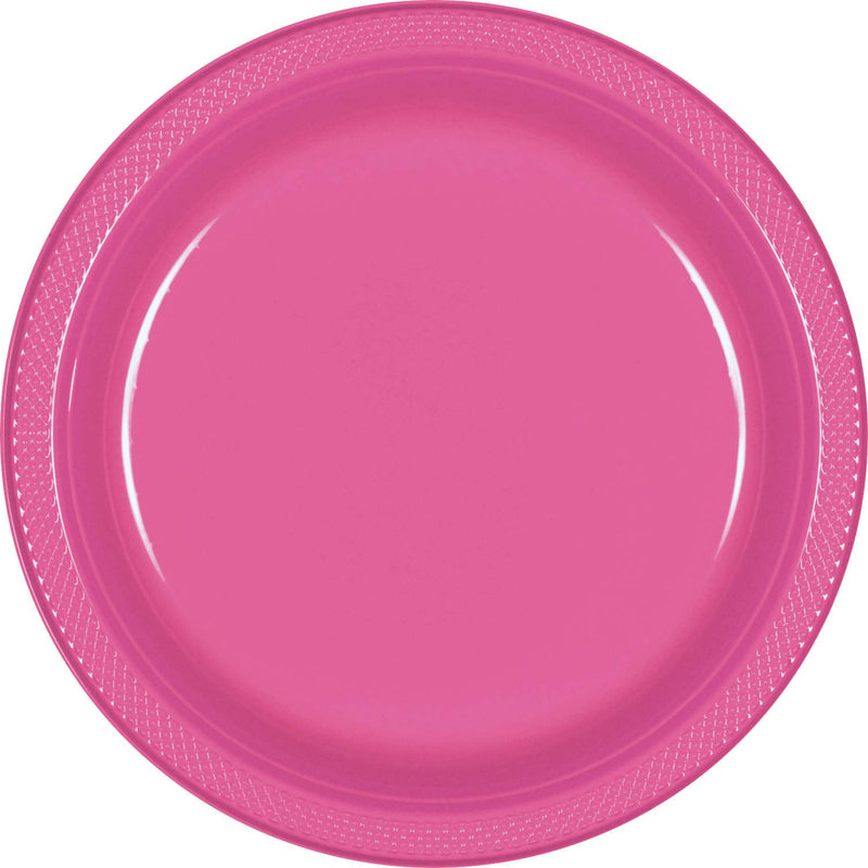 amscan Disposable Bright Pink Plastic Plates, 9" Party Supplies, Pink, 20ct