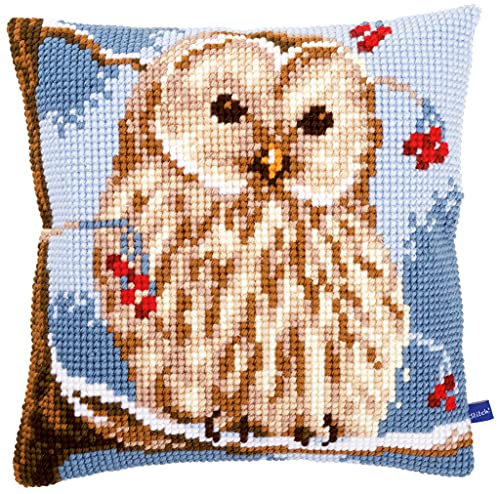 Vervaco PN0155143 Winter Owl Cushion Cross Stitch Kit, 16" by 16", Multicolor