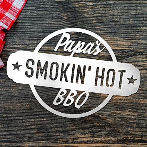 ROCC RUSTED ORANGE CRAFTWORKS CO. - Papa's Smokin' Hot BBQ - Personalized Outdoor Hanging Barbecue Signs, Home Cook BBQ Wall Decor Outdoor Patio Signs, Kitchen Patio, Farmhouse Decor, Patio Decor.