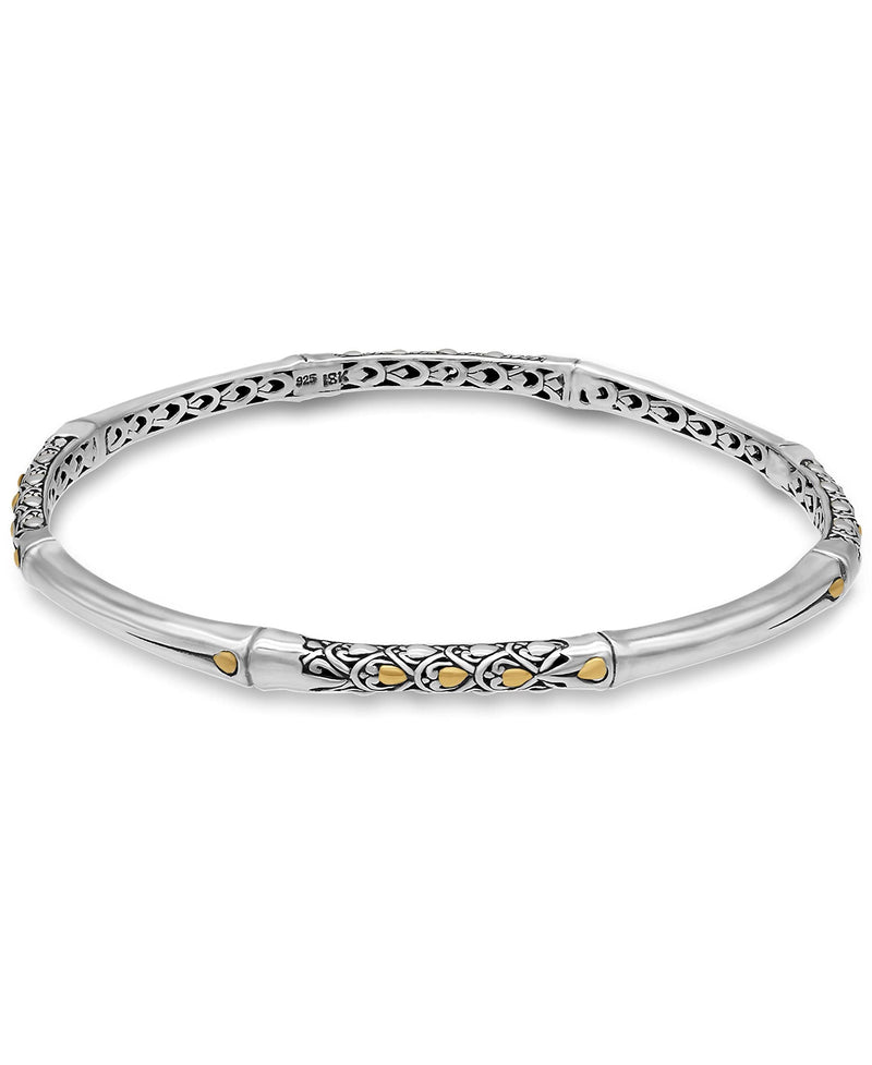 Sterling Silver 925 and 18K Gold DEVATA Bali Filigree Bangle Bracelet DHK3185TT (Size M)