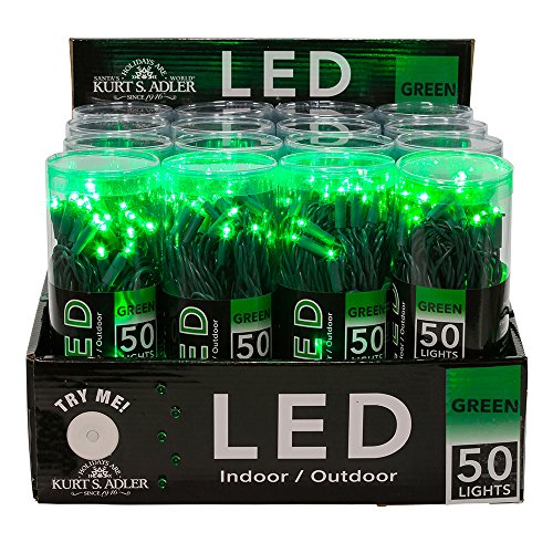 Kurt Adler UL 50-Light 5mm Green LED Light Set with Green Wire